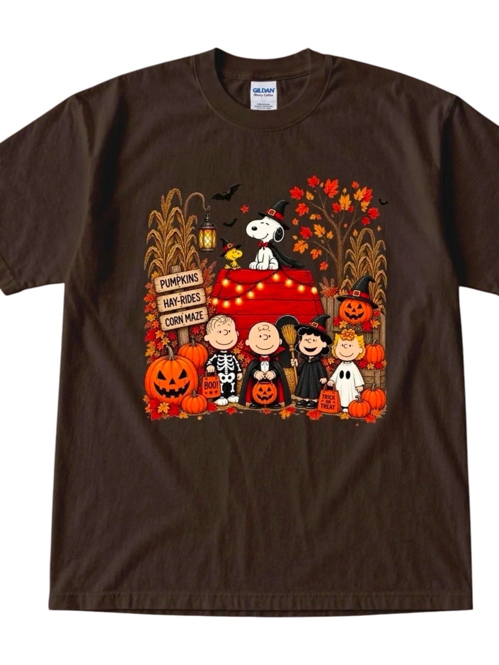 Peanuts Snoopy Charlie Brown Halloween Fall Brown Graphic Tee